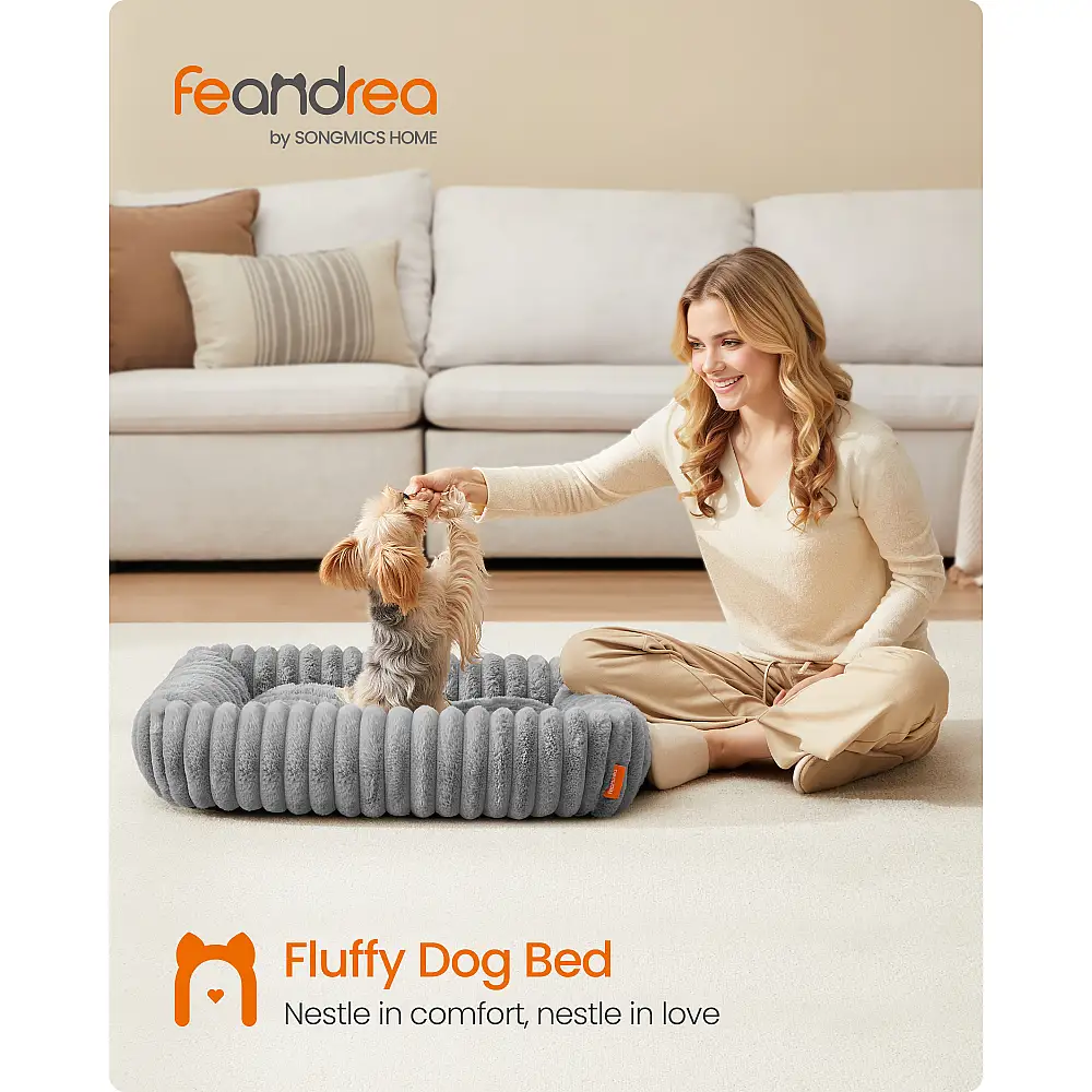 Feandrea Καναπές-κρεβάτι σκύλου για μεσαίους σκύλους, με μαλακή επένδυση, πλενόμενο, 71 x 55 x 18 εκ., γκρι PGW311GD01