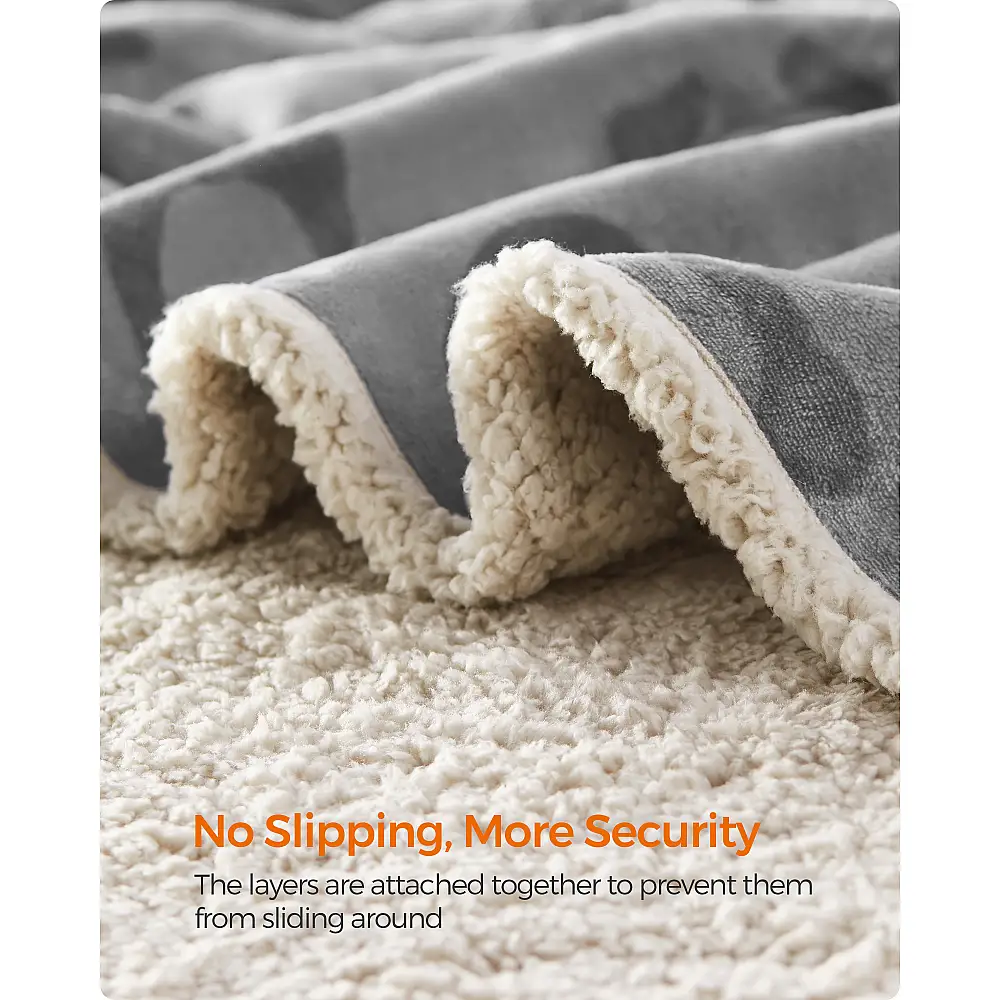 Feandrea Αδιάβροχη κουβέρτα κατοικιδίων διπλής όψης Sherpa Fleece για μικρούς και μεσαίους σκύλους και γάτες 127 x 101 εκ. L, γκρι, πλενόμενη στο πλυντήριο PPB050G01