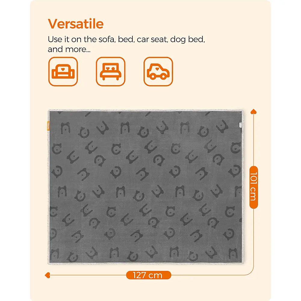 Feandrea Αδιάβροχη κουβέρτα κατοικιδίων διπλής όψης Sherpa Fleece για μικρούς και μεσαίους σκύλους και γάτες 127 x 101 εκ. L, γκρι, πλενόμενη στο πλυντήριο PPB050G01