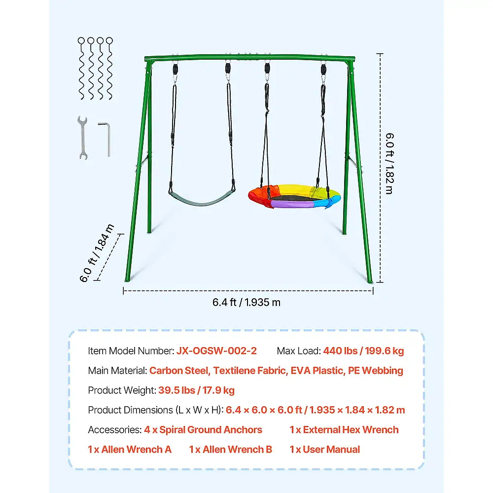 VEVOR Κούνια Κήπου για Παιδιά με Μεταλλικό Σκελετό A-Frame, Στρογγυλό Κάθισμα 80 εκ. και Κάθισμα Ζώνης, Αντοχή έως 199,6 kg, με Σπειροειδή Αγκύρια Εδάφους, Εξωτερικού Χώρου AXQQTZ2RWCGL2KT8O001V0