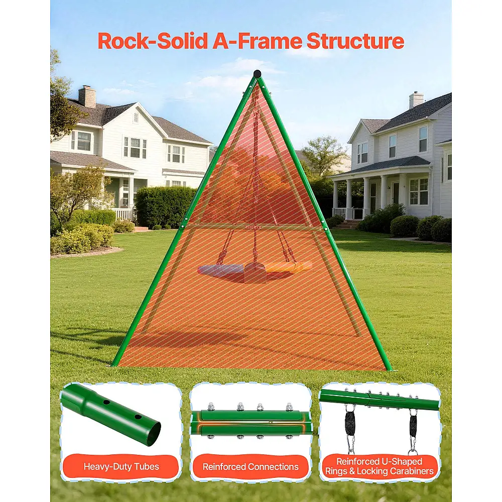 VEVOR Κούνια Κήπου για Παιδιά με Μεταλλικό Σκελετό A-Frame, Στρογγυλό Κάθισμα 80 εκ. και Κάθισμα Ζώνης, Αντοχή έως 199,6 kg, με Σπειροειδή Αγκύρια Εδάφους, Εξωτερικού Χώρου AXQQTZ2RWCGL2KT8O001V0