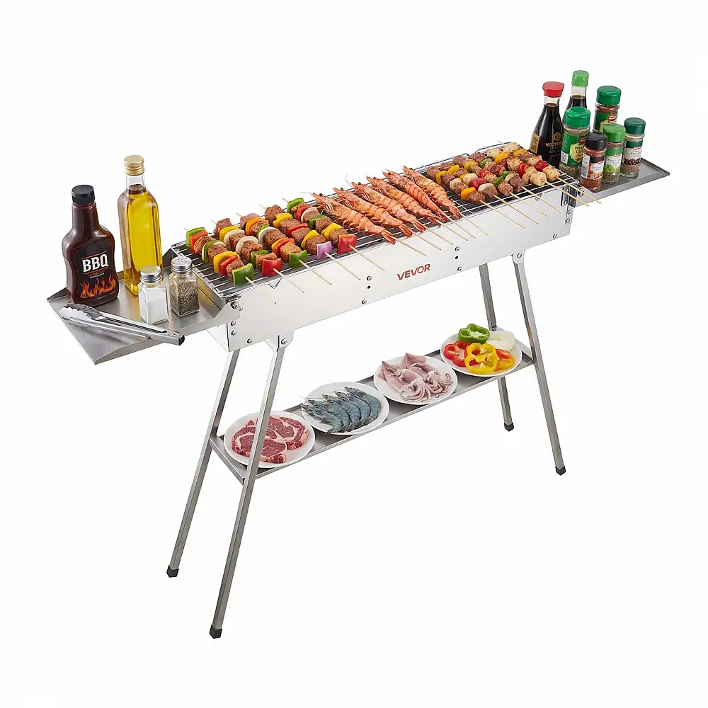 VEVOR Πτυσσόμενη Φορητή Ψησταριά Κάρβουνου 0,16 m² με Ρυθμιζόμενο Δίσκο Κάρβουνου και Πλευρικά Ράφια, Ανοξείδωτη BBQ Ψησταριά TLCTZDKZTKBXI2GZV001V0