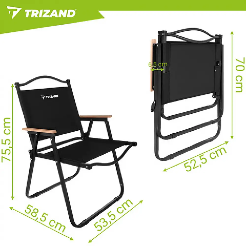 Trizand Πτυσσόμενη Καρέκλα Κήπου και Camping Μαύρη 75,5 x 58,5 x 53,5 cm έως 120 kg 27552