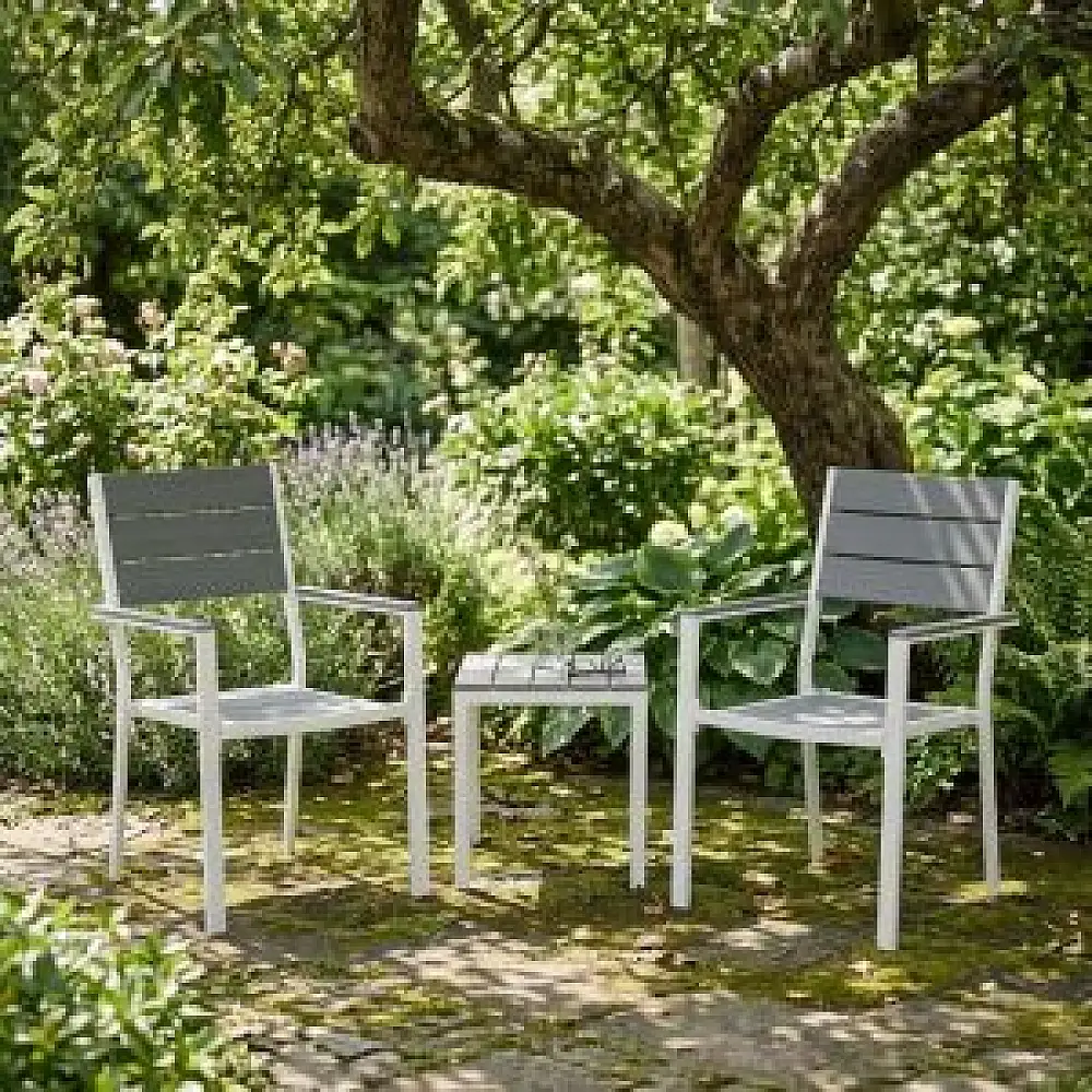MultiGarden Σετ 2 καρεκλών κήπου για βεράντα ή μπαλκόνι, από ατσάλι και HDPE, σε γκρι και λευκό χρώμα MultiGarden YC-051KD-4-5