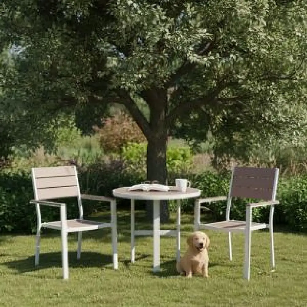 MultiGarden Σετ 2 λευκών κήπου καρεκλών για βεράντα ή μπαλκόνι από ατσάλι και HDPE MultiGarden YC-051KD-3-5