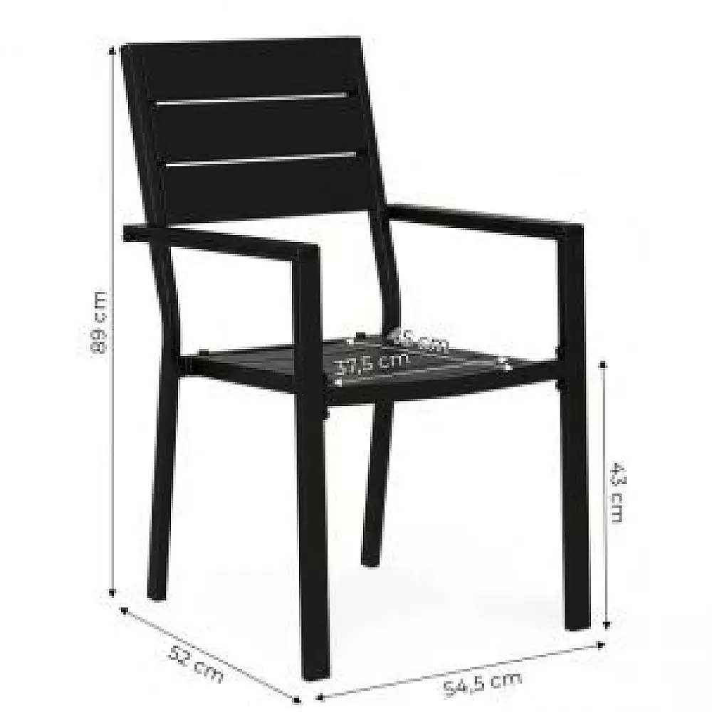 MultiGarden Σετ 2 καρέκλες κήπου για βεράντα ή μπαλκόνι, από ατσάλι και HDPE, μαύρες MultiGarden YC-051KD-1