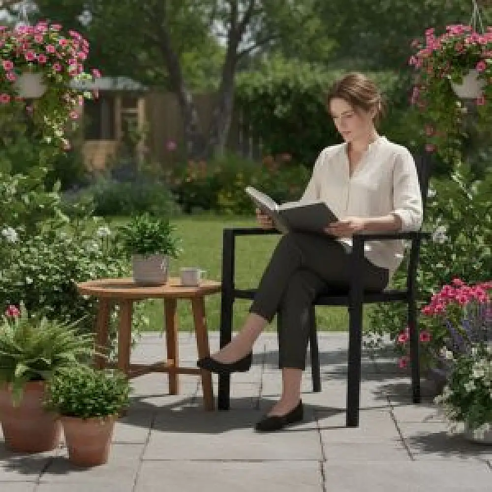 MultiGarden Σετ 2 καρέκλες κήπου για βεράντα ή μπαλκόνι, από ατσάλι και HDPE, μαύρες MultiGarden YC-051KD-1