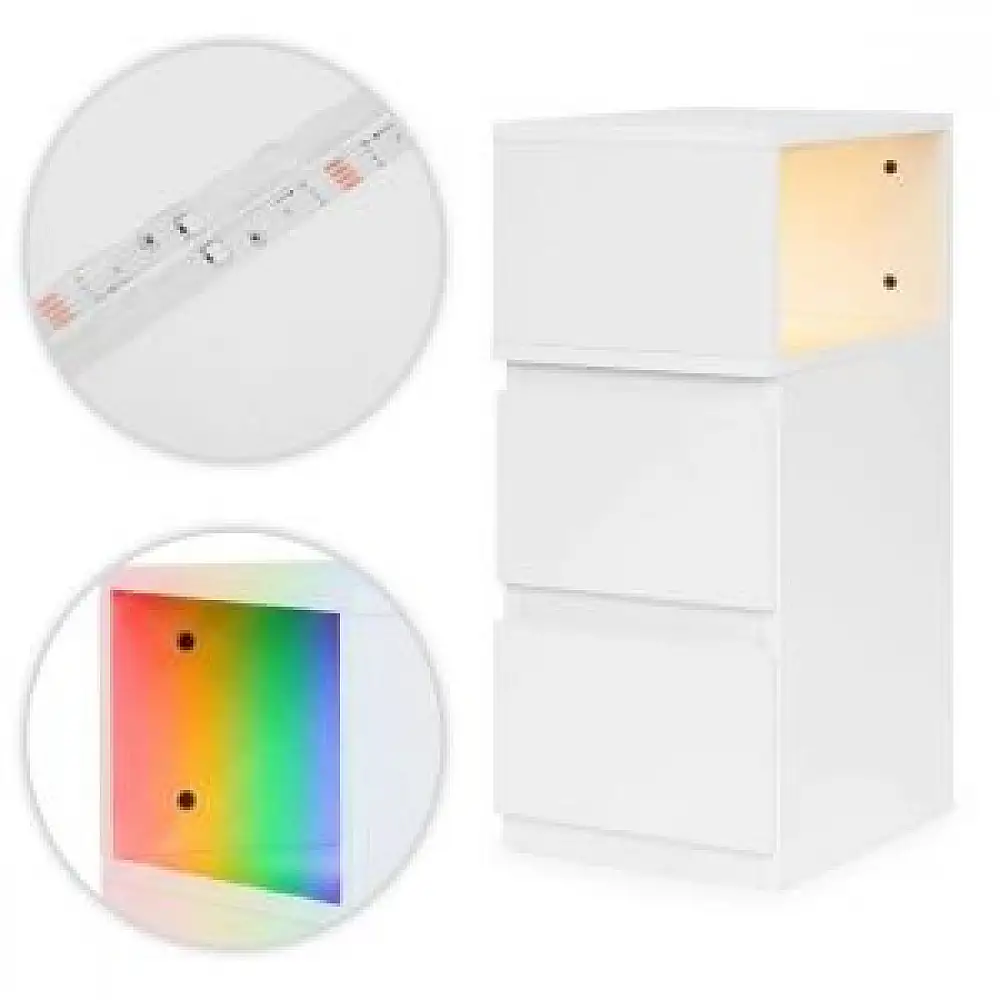 MODERNHOME Κομοδίνο με LED φωτισμό, λευκό, με 2 συρτάρια, για κρεβατοκάμαρα ModernHome TH-3TNS-5