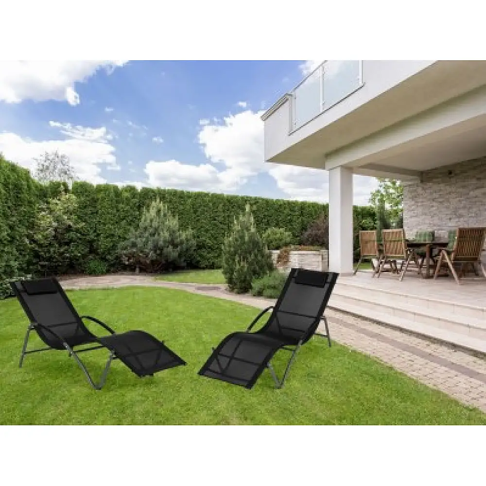 MULTIGARDEN Ξαπλώστρα κήπου με προσκέφαλο, μεταλλική κατασκευή, μαύρη, MultiGarden LG033-GREY-BLACK
