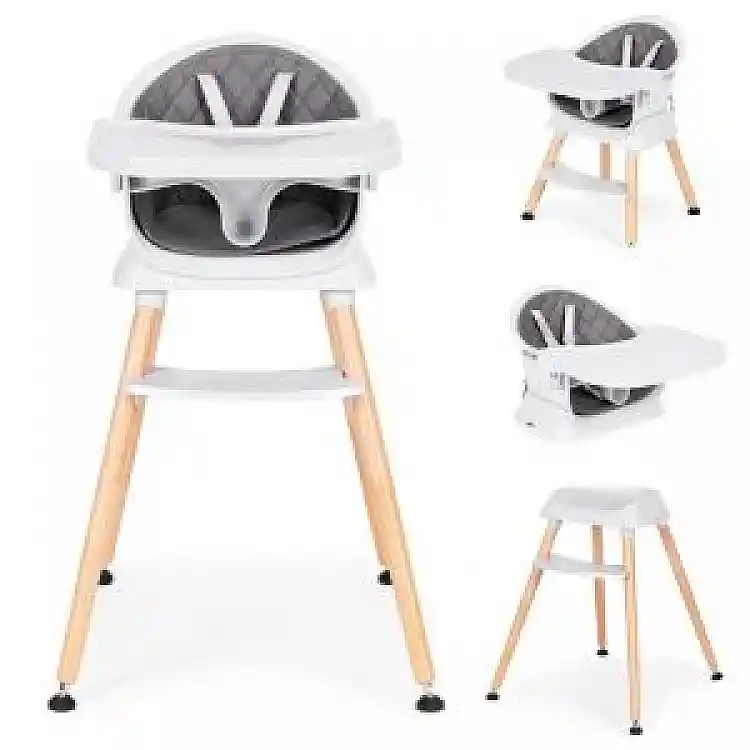 ECOTOYS Πολυλειτουργικό καρεκλάκι φαγητού 6 σε 1 με καπιτονέ κάλυμμα και δίσκο σε γκρι χρώμα ECOTOYS HA-041S-GY