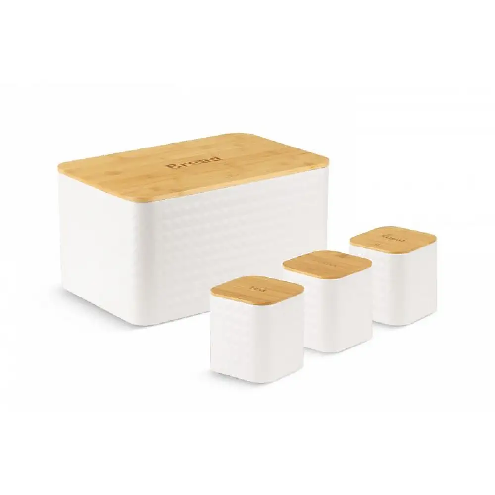 Edenberg Σετ Ψωμιέρα με Δοχεία Καφέ, Ζάχαρης και Τσάι 4 τμχ. από μπαμπού & ανοξείδωτο ατσάλι EB-162