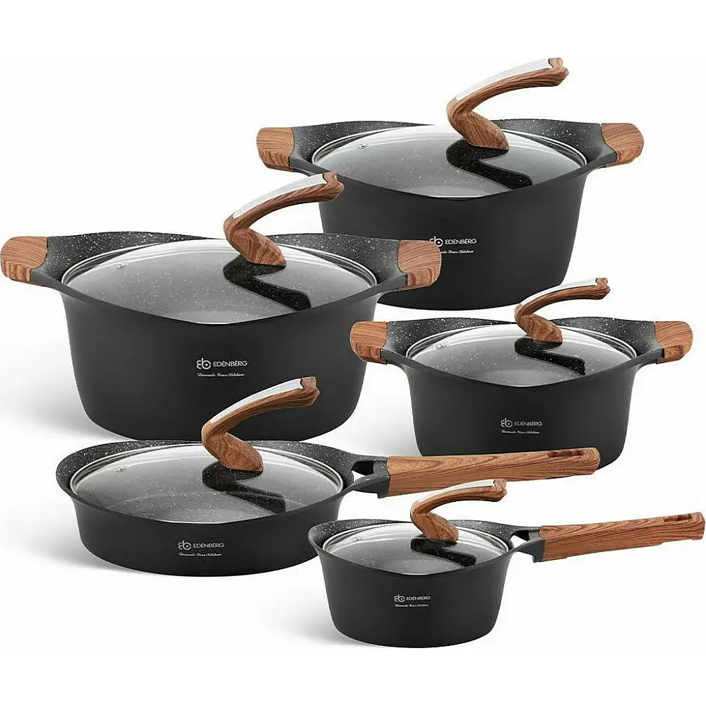 Edenberg Σετ αντικολλητικά μαγειρικά σκεύη 15 τμχ σε μαύρο χρώμα, από χυτοπρεσαριστό αλουμίνιο, γιά όλες τις εστίες EB-9184