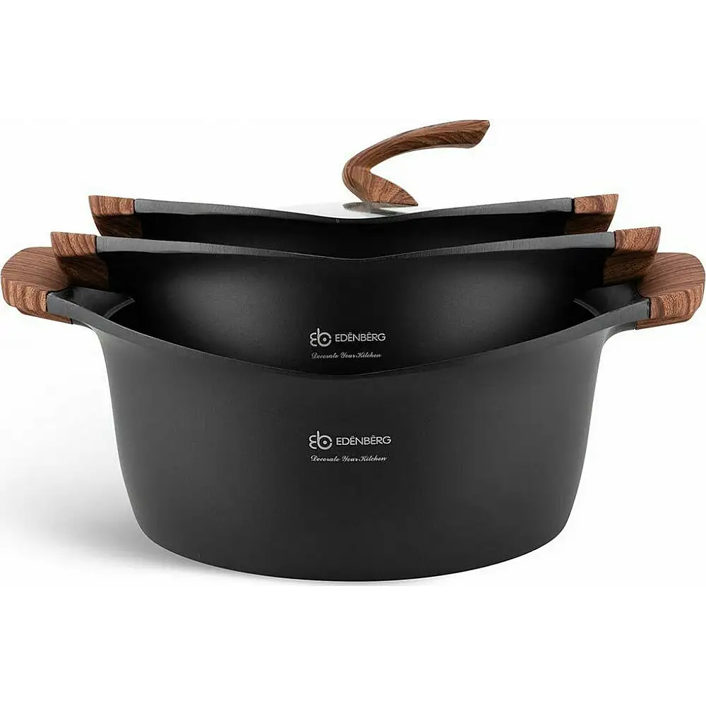 Edenberg Σετ αντικολλητικά μαγειρικά σκεύη 15 τμχ σε μαύρο χρώμα, από χυτοπρεσαριστό αλουμίνιο, γιά όλες τις εστίες EB-9184