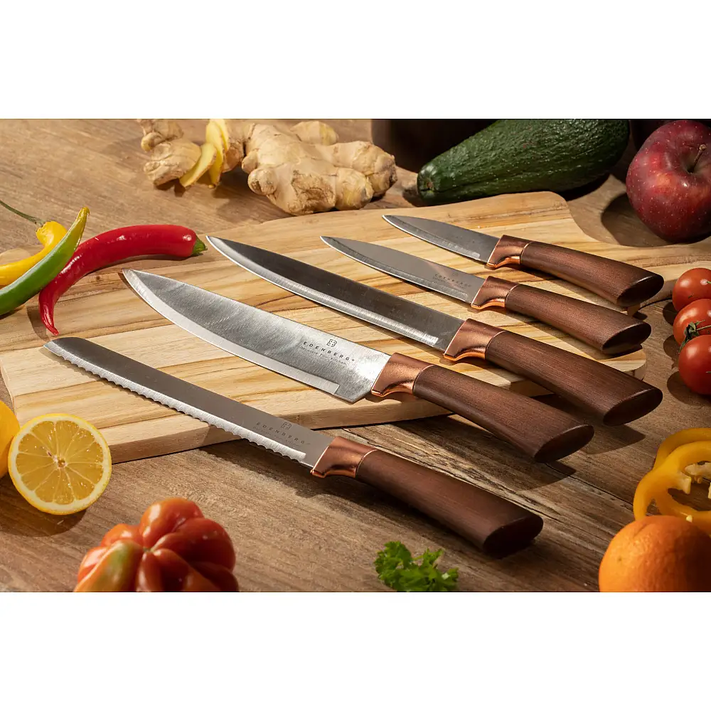 Edenberg Σετ Μαχαιριών 6 τεμαχίων σε Καφέ/Χρυσό Μπλοκ EB-5111