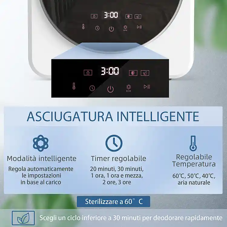 HOMCOM Φορητό Μίνι Στεγνωτήριο Ρούχων 4 kg με Οθόνη LED, 800W, Εμπρόσθια Φόρτωση, έως 60°C, Στοιβαζόμενο/Επιτοίχιο/Ελεύθερης Τοποθέτησης, με Χρονοδιακόπτη, για το Σπίτι, Λευκό B61-016V90WT