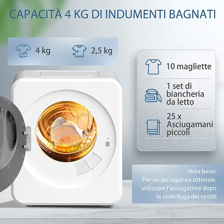 HOMCOM Φορητό Μίνι Στεγνωτήριο Ρούχων 4 kg με Οθόνη LED, 800W, Εμπρόσθια Φόρτωση, έως 60°C, Στοιβαζόμενο/Επιτοίχιο/Ελεύθερης Τοποθέτησης, με Χρονοδιακόπτη, για το Σπίτι, Λευκό B61-016V90WT