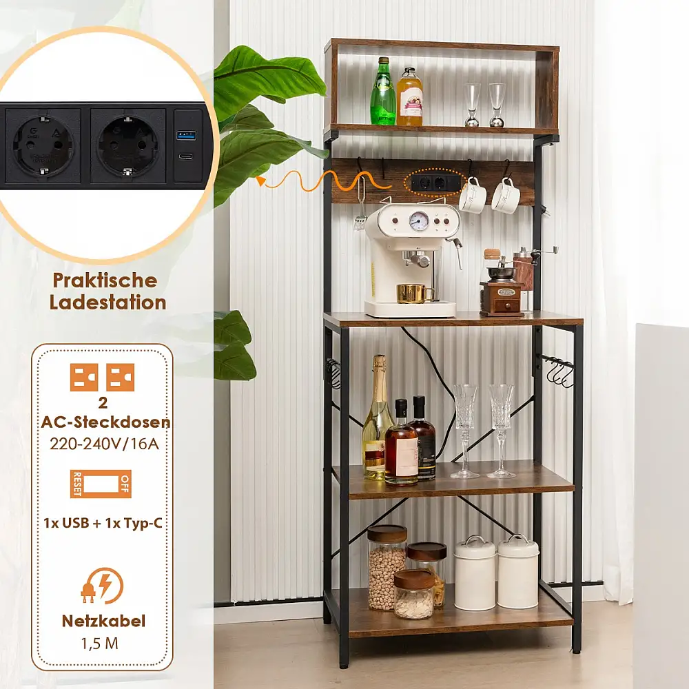 Costway Πολυλειτουργική Μεταλλική Ραφιέρα Κουζίνας με Ηλεκτρική Παροχή JZ10402DE-CF