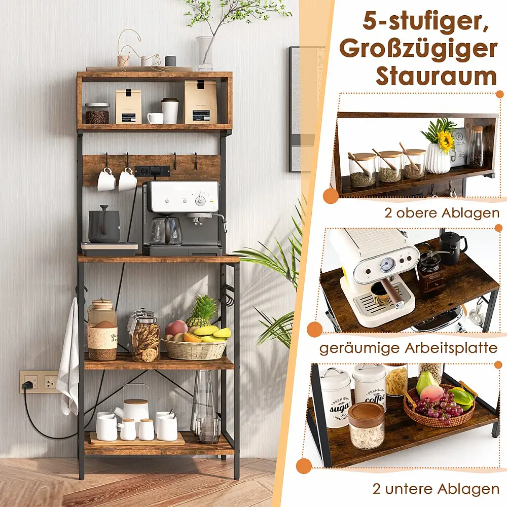 Costway Πολυλειτουργική Μεταλλική Ραφιέρα Κουζίνας με Ηλεκτρική Παροχή JZ10402DE-CF