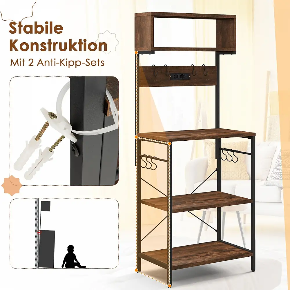 Costway Πολυλειτουργική Μεταλλική Ραφιέρα Κουζίνας με Ηλεκτρική Παροχή JZ10402DE-CF