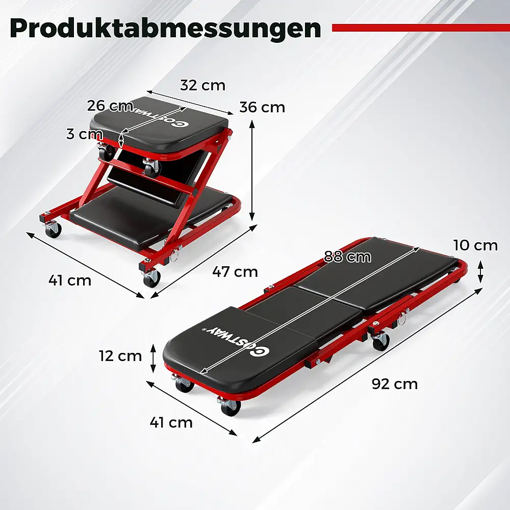Costway 2 σε 1 Ρολμπρέτ Εργαστήριο με 6 Ρόδες & Επενδυμένο Κάθισμα μέχρι 150 kg Φορτίο Μαύρο AU10059BK