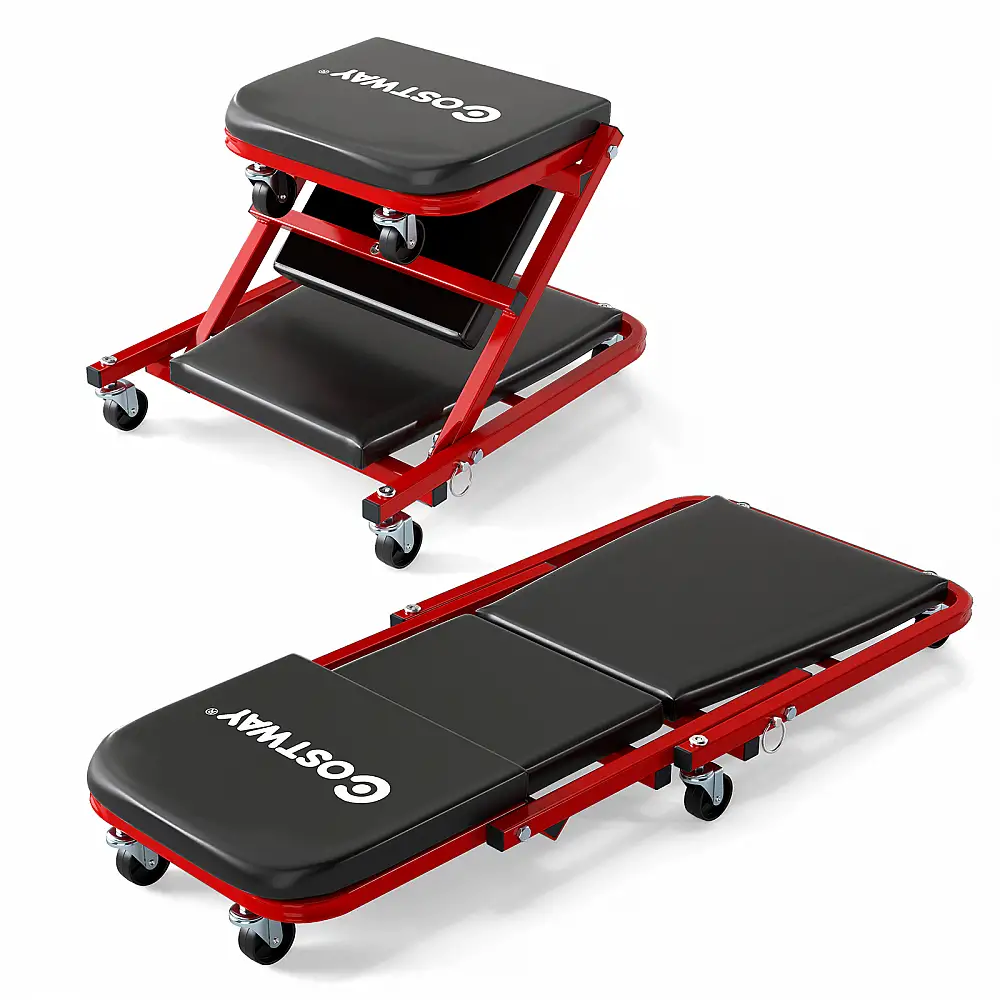 Costway 2 σε 1 Ρολμπρέτ Εργαστήριο με 6 Ρόδες & Επενδυμένο Κάθισμα μέχρι 150 kg Φορτίο Μαύρο AU10059BK