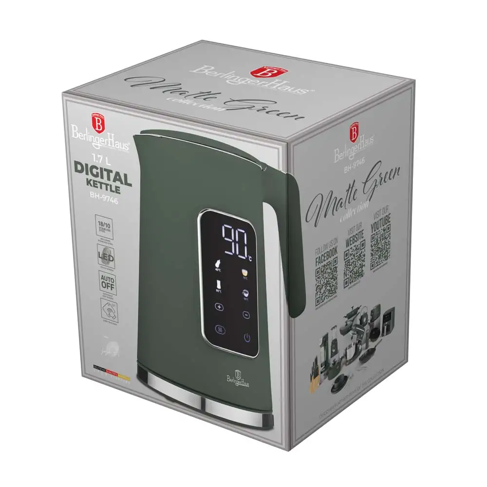 Berlinger Haus Ασύρματος Βραστήρας 1.7lt 2200W Matte Green Collection BH-9746