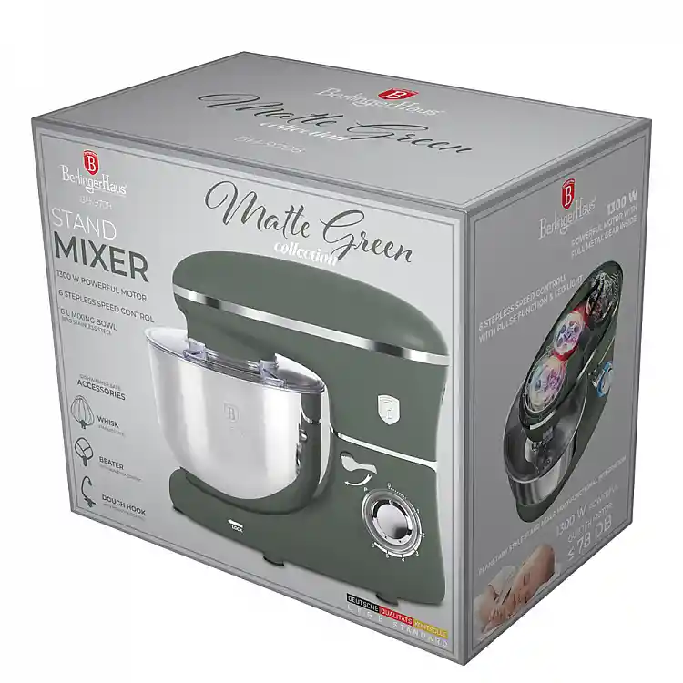 Berlinger Haus Κουζινομηχανή Μίξερ mixer 1300W με Ανοξείδωτο Κάδο 6lt, Matte Green Collection BH-9708