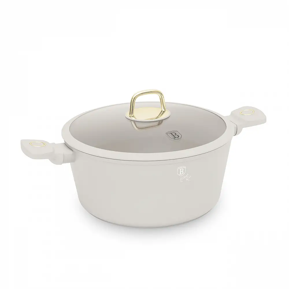 Berlinger Haus Αντικολλητική Κατσαρόλα 6,1 lt με καπάκι 28 cm σε ματ κρέμ χρώμα, Sahara Collection BH-8072