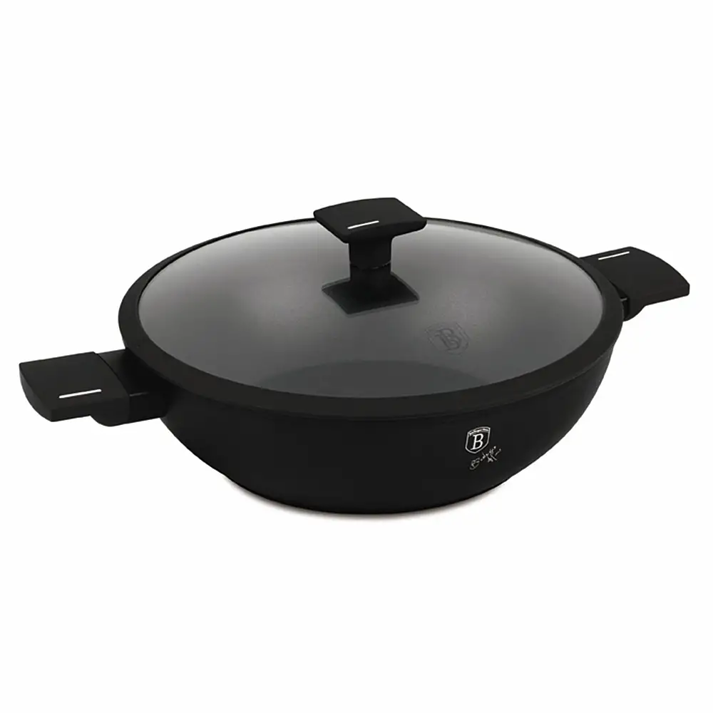 Berlinger Haus Αντικολλητικό Τηγάνι Wok 30cm με Γυάλινο Καπάκι, Matte Black Collection BH-8182
