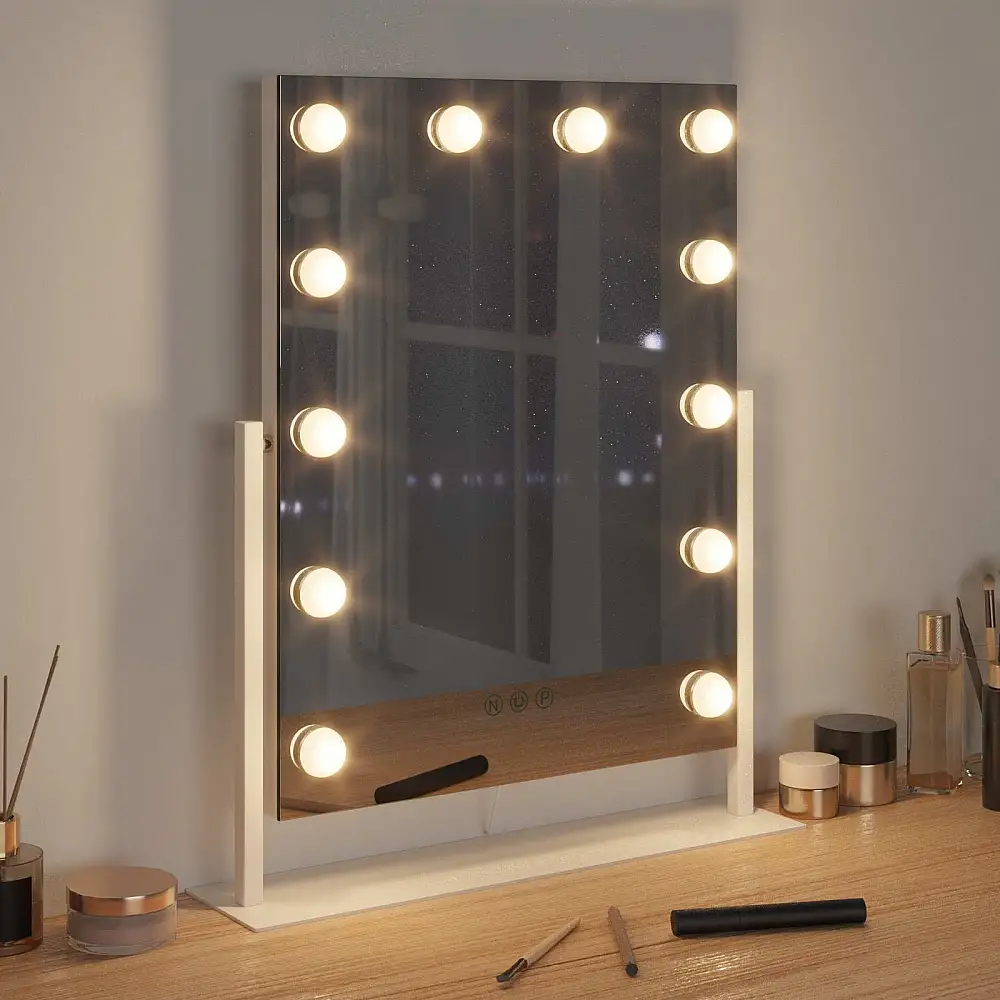 vidaXL Καθρέφτης Vanity LED Λευκός 44 x 10 x 53 εκ Γυαλί και Χάλυβας 42020525