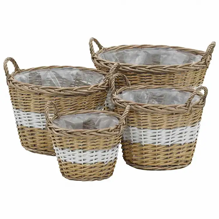 vidaXL Γλάστρες Υπερυψωμένες 4 τεμ. Wicker με Επένδυση Πολυαιθυλενίου 246830