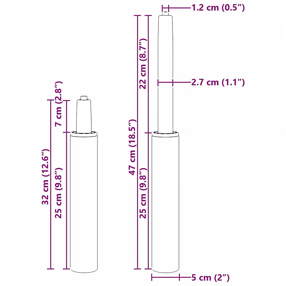 vidaXL Κύλινδρος Αερίου Καρέκλας Γραφείου Μαύρο 318-473 χιλιοστά 42009994