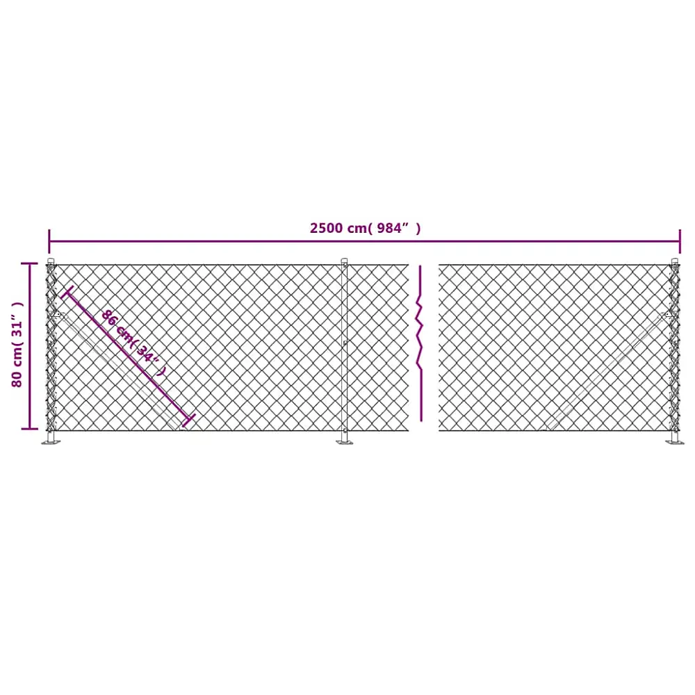 vidaXL Συρματόπλεγμα Περίφραξης Ασημί 0,8 x 25 μ. με Βάσεις Φλάντζα 154040