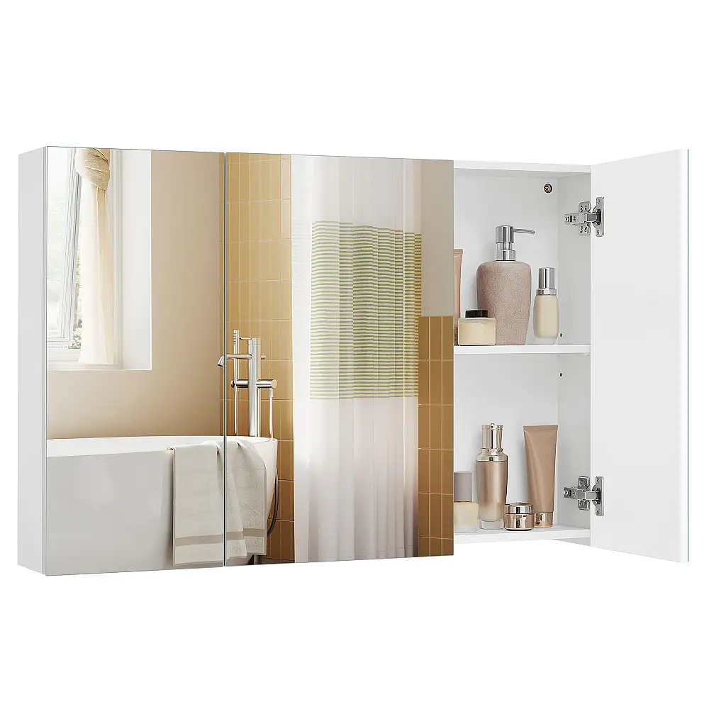 VASAGLE Ντουλάπι Μπάνιου με Καθρέφτη και 3 Πόρτες, Ρυθμιζόμενα Ράφια, Λευκό, 15x90x60 εκ. BBK032W01