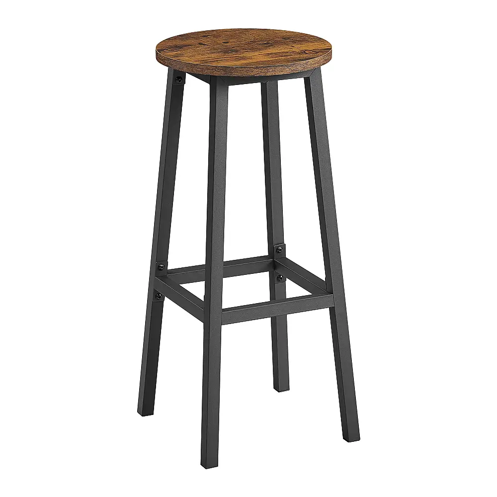 VASAGLE Σετ 2 σκαμπό μπαρ με μεταλλικό σκελετό και υποπόδιο, ύψος 74 εκ., rustic καφέ-μαύρο LBC132K01V1