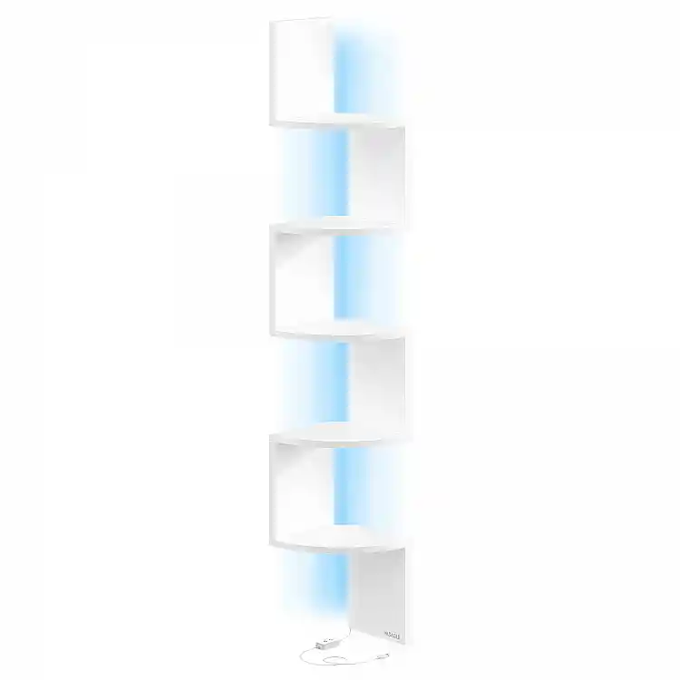 VASAGLE Ραφιέρα Γωνιακή Τοίχου με RGB LED Φωτισμό, 5 Επίπεδα, Λευκή Ματ LBC630W01