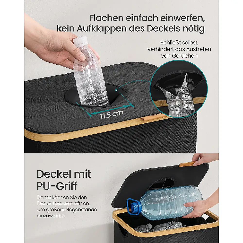 SONGMICS Κάδος Ανακύκλωσης Κουζίνας 100 Λίτρων με Εσωτερική Τσάντα και Χερούλια, Μαύρο-Μπεζ RRB509B01