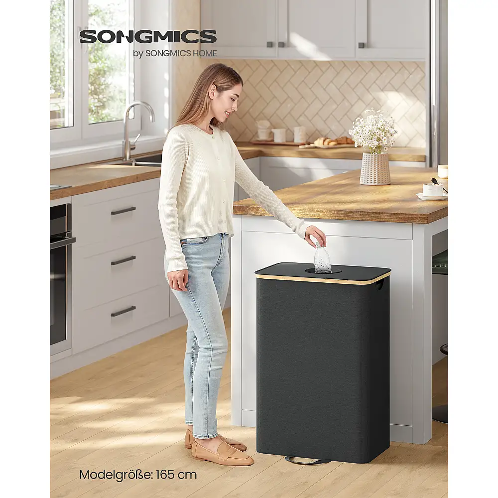 SONGMICS Κάδος Ανακύκλωσης Κουζίνας 100 Λίτρων με Εσωτερική Τσάντα και Χερούλια, Μαύρο-Μπεζ RRB509B01