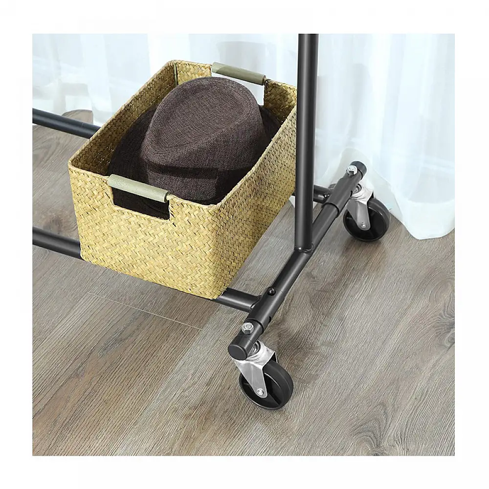 Μεταλλική Κρεμάστρα Ρούχων Δαπέδου Βαρέως Τύπου 92 - 132 x 45.4 x 160 cm με Ρόδες Χρώματος Μαύρο Songmics HSR13BKV1