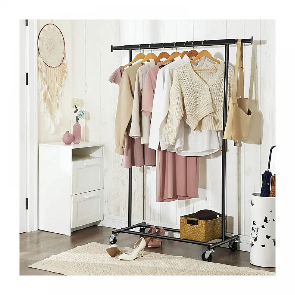 Μεταλλική Κρεμάστρα Ρούχων Δαπέδου Βαρέως Τύπου 92 - 132 x 45.4 x 160 cm με Ρόδες Χρώματος Μαύρο Songmics HSR13BKV1