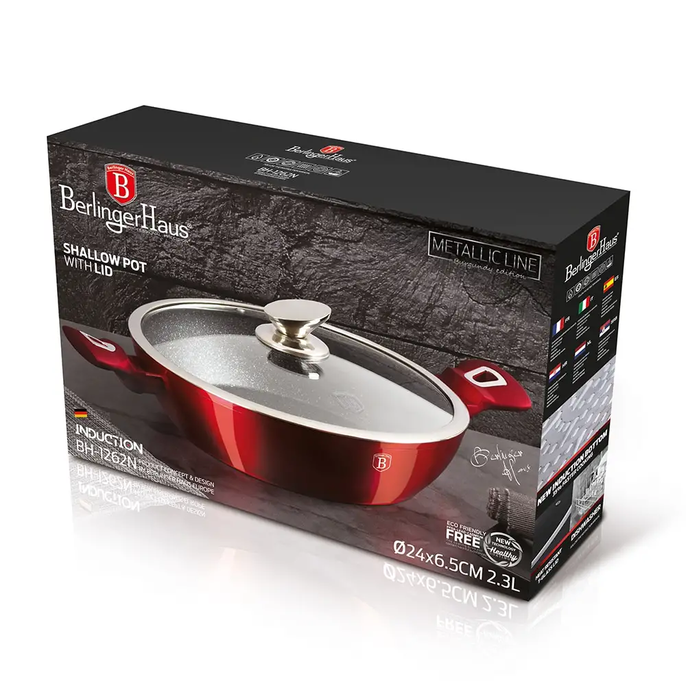 Berlinger Haus Ρηχή Κατσαρόλα 3,8 lt/ 28cm με Μαρμάρινη Επίστρωση, Burgundy Metallic Line BH-1263N
