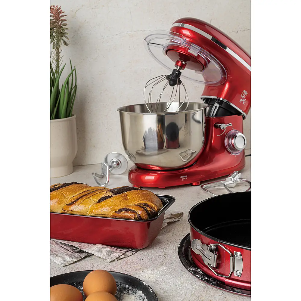 Berlinger Haus Κουζινομηχανή Μίξερ mixer 1300W με Ανοξείδωτο Κάδο 6L, Metallic Line Burgundy BH-9193