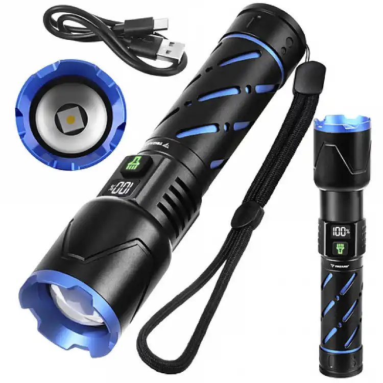 Trizand Φακός LED Τακτικός 800 lm Επαναφορτιζόμενος με USB-C, 5000 mAh, Zoom, Αδιάβροχος, Μαύρος 26950