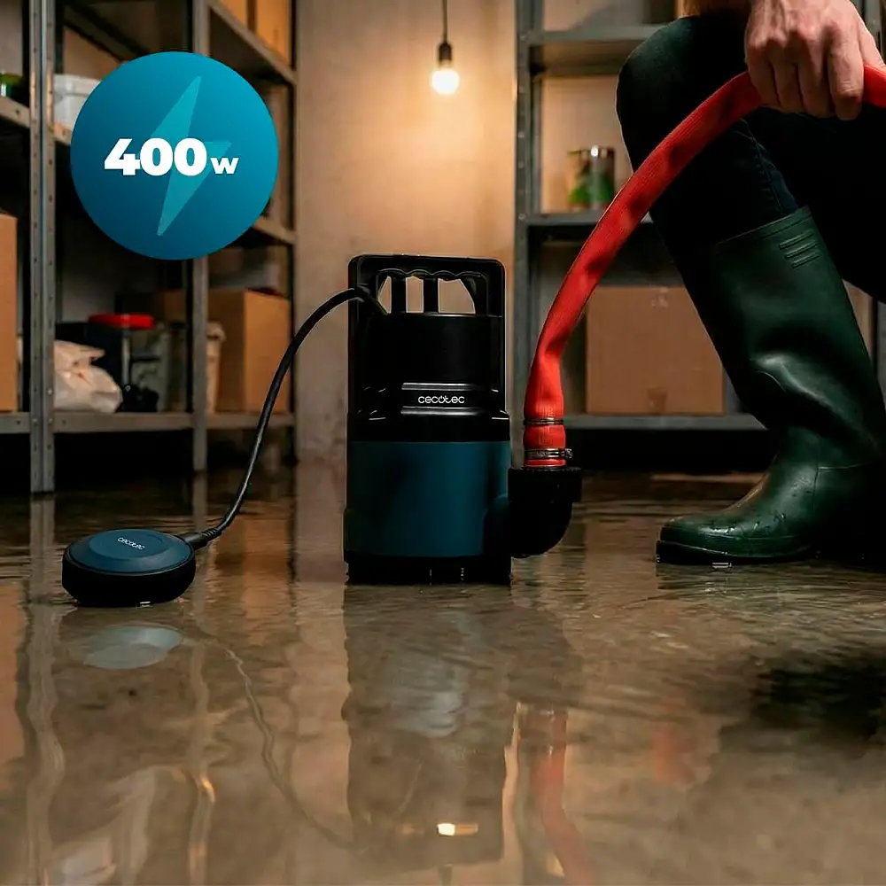 Cecotec Αντλία Ακάθαρτων Νερών Neptunus 400 Dark 400W, Παροχή έως 8.000 l/h, Μανομετρικό 5,5 m, Μέγιστο Σωματιδίων 25 mm, Φλοτεροδιακόπτης, IPX8, Καλώδιο 10 m & Νάιλον Σχοινί CEC-112769