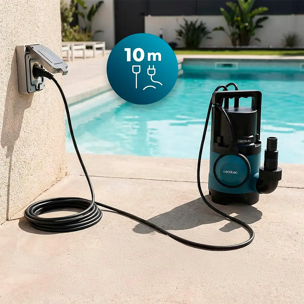 Cecotec Αντλία Ακάθαρτων Νερών Neptunus 400 Dark 400W, Παροχή έως 8.000 l/h, Μανομετρικό 5,5 m, Μέγιστο Σωματιδίων 25 mm, Φλοτεροδιακόπτης, IPX8, Καλώδιο 10 m & Νάιλον Σχοινί CEC-112769