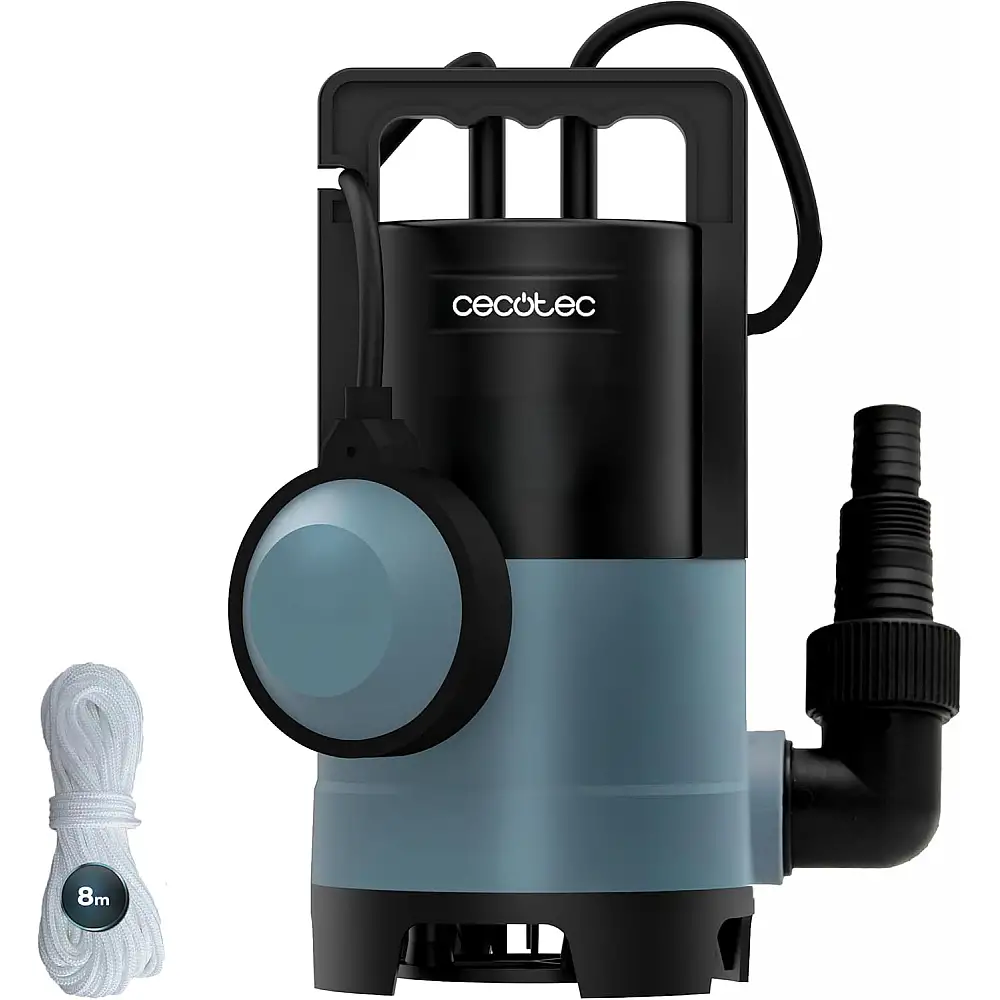 Cecotec Αντλία Ακάθαρτων Νερών Neptunus 400 Dark 400W, Παροχή έως 8.000 l/h, Μανομετρικό 5,5 m, Μέγιστο Σωματιδίων 25 mm, Φλοτεροδιακόπτης, IPX8, Καλώδιο 10 m & Νάιλον Σχοινί CEC-112769
