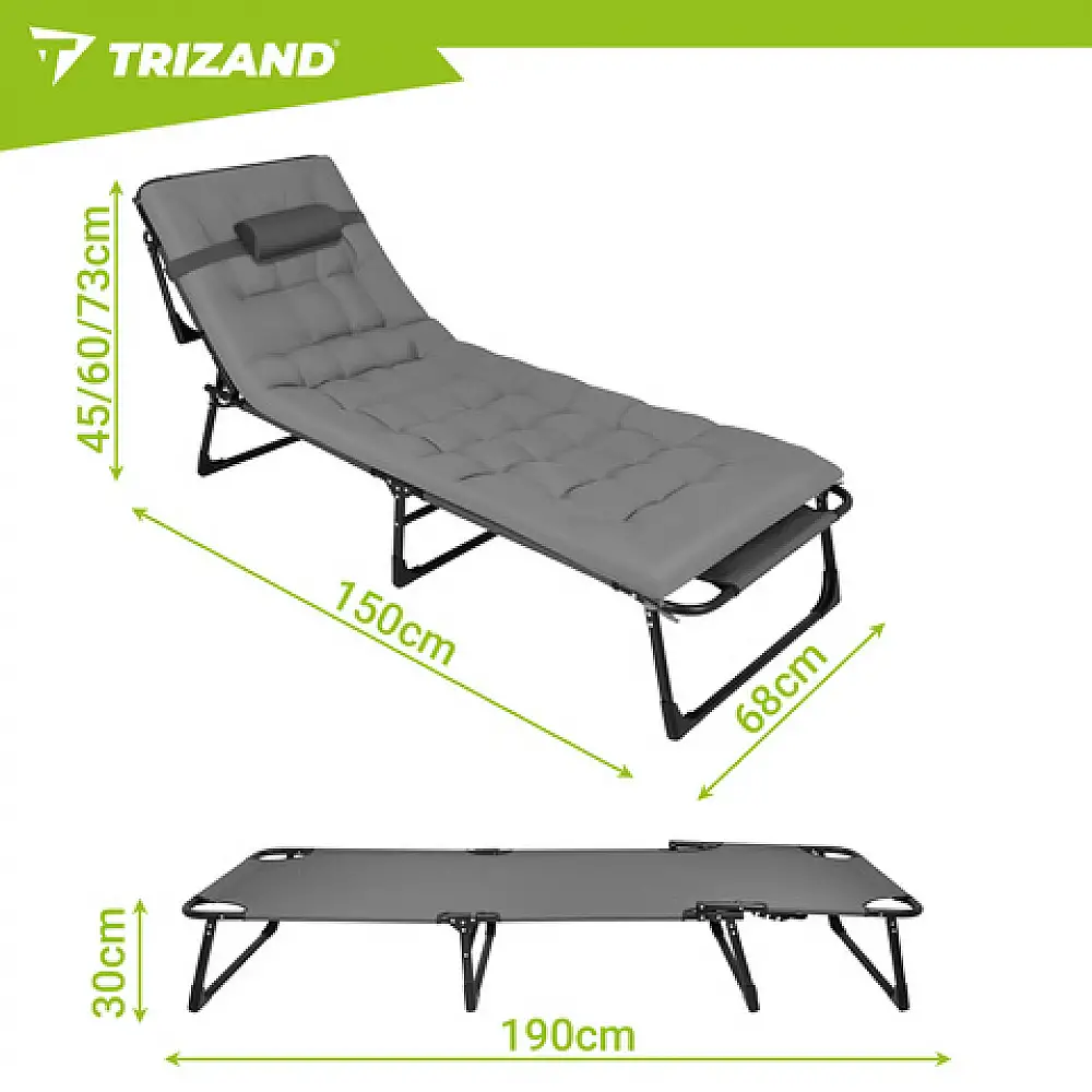 Trizand Πτυσσόμενη Ξαπλώστρα Κήπου με Μαξιλάρι, Ρυθμιζόμενη, Γκρι 27633