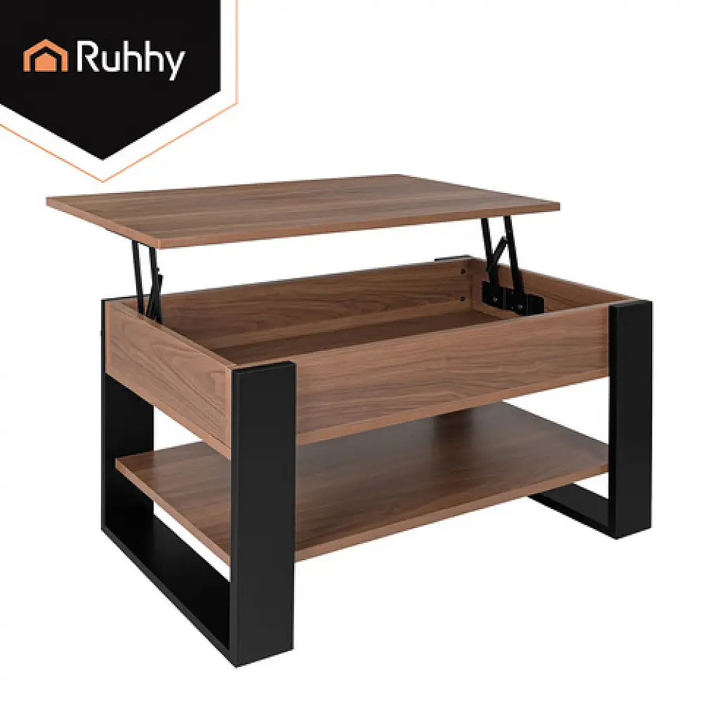 Ruhhy Τραπεζάκι Σαλονιού 92x51x47-61 cm με Ανακλινόμενη Επιφάνεια, Αποθηκευτικό Χώρο & Ράφι, Craft Oak/Μαύρο 27849