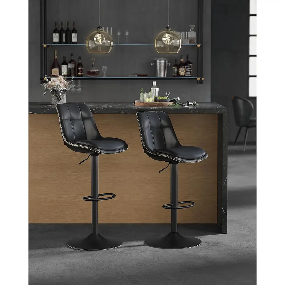 VASAGLE Σετ 2 Ρυθμιζόμενα Σκαμπό Bar 44 x 48 x 112 εκ. με Πλάτη & Περιστρεφόμενο Κάθισμα – Μαύρο LJB095B01