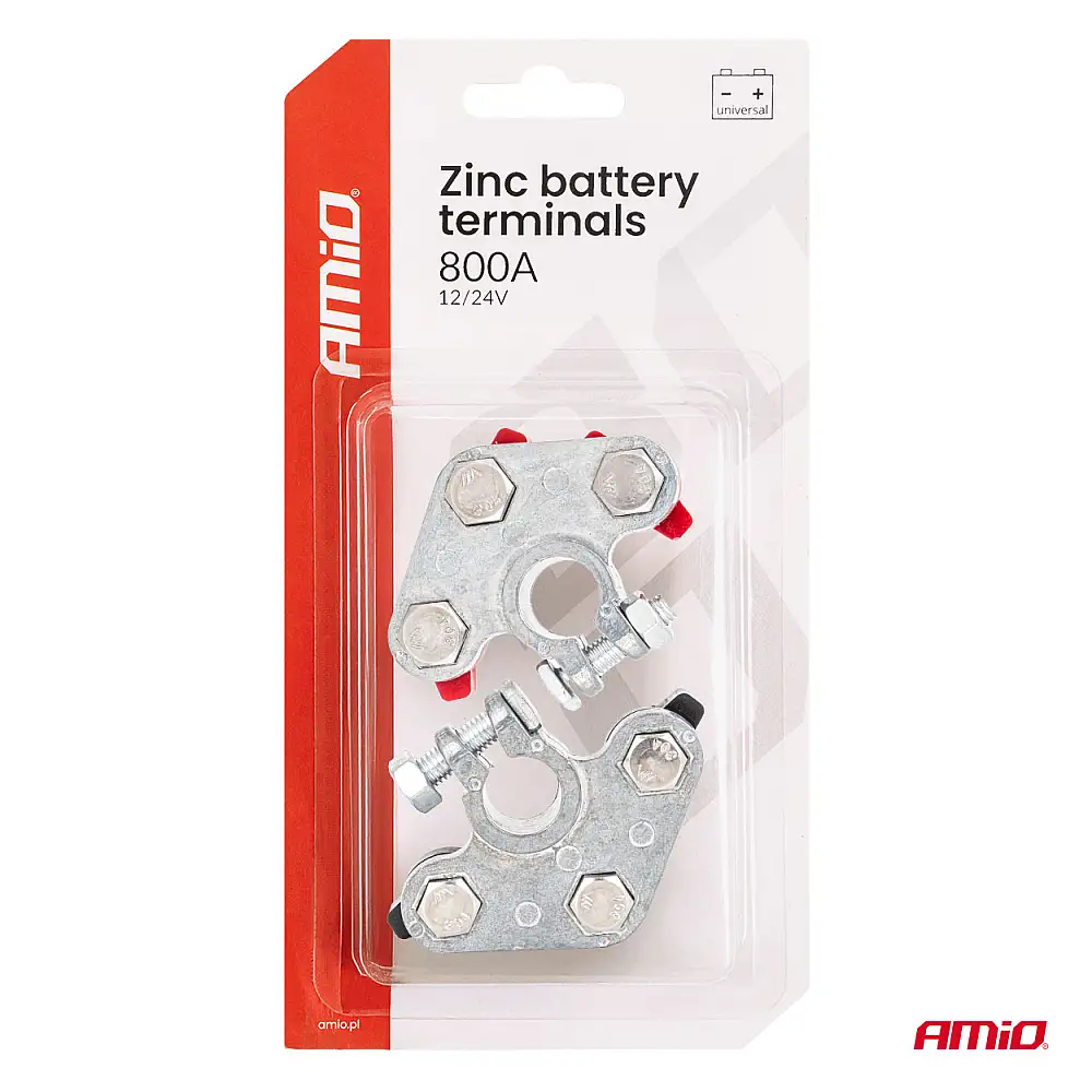 AMIO Σετ 2 τμχ Τερματικοί Ακροδέκτες Μπαταρίας ψευδαργύρου 800ΑΜΡ 04391